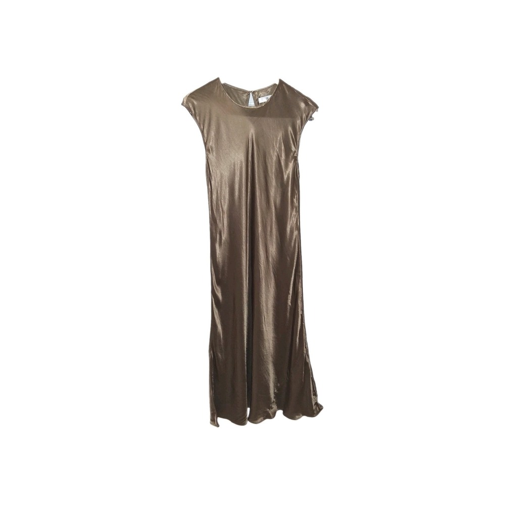 Banana Republic Satin Midi Dress Womens Size M Bronze Brown Excellent Pockets